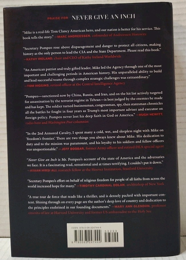 NEVER GIVE AN INCH by Mike Pompeo (2023, HC/DJ 1st Ed) * SIGNED * FREE SHIPPING