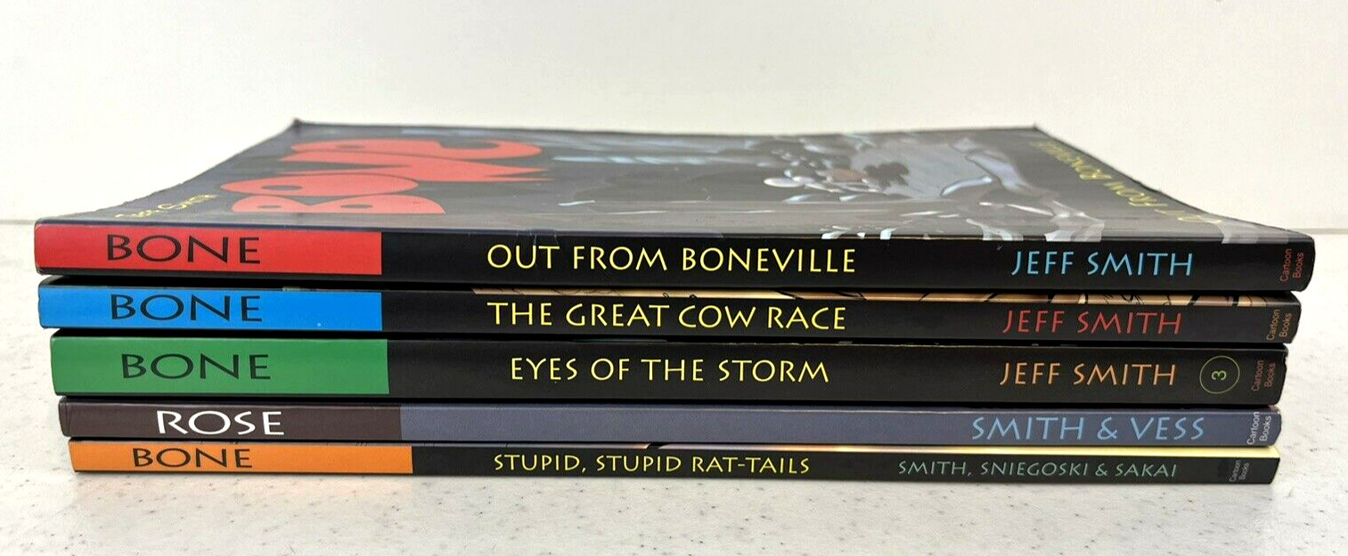 Lot Of 5~Jeff Smith Softcovers~Bone-First Trilogy~Rose~Stupid,Stupid Rat-Tails