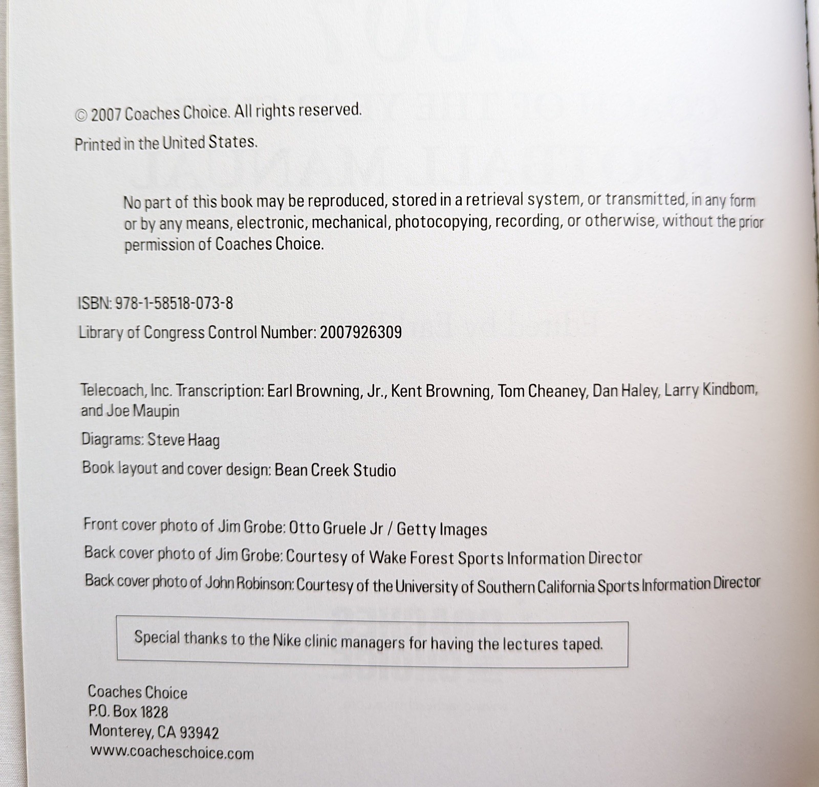2007 Coach of the Year Clinics Football Manual Coaching Book