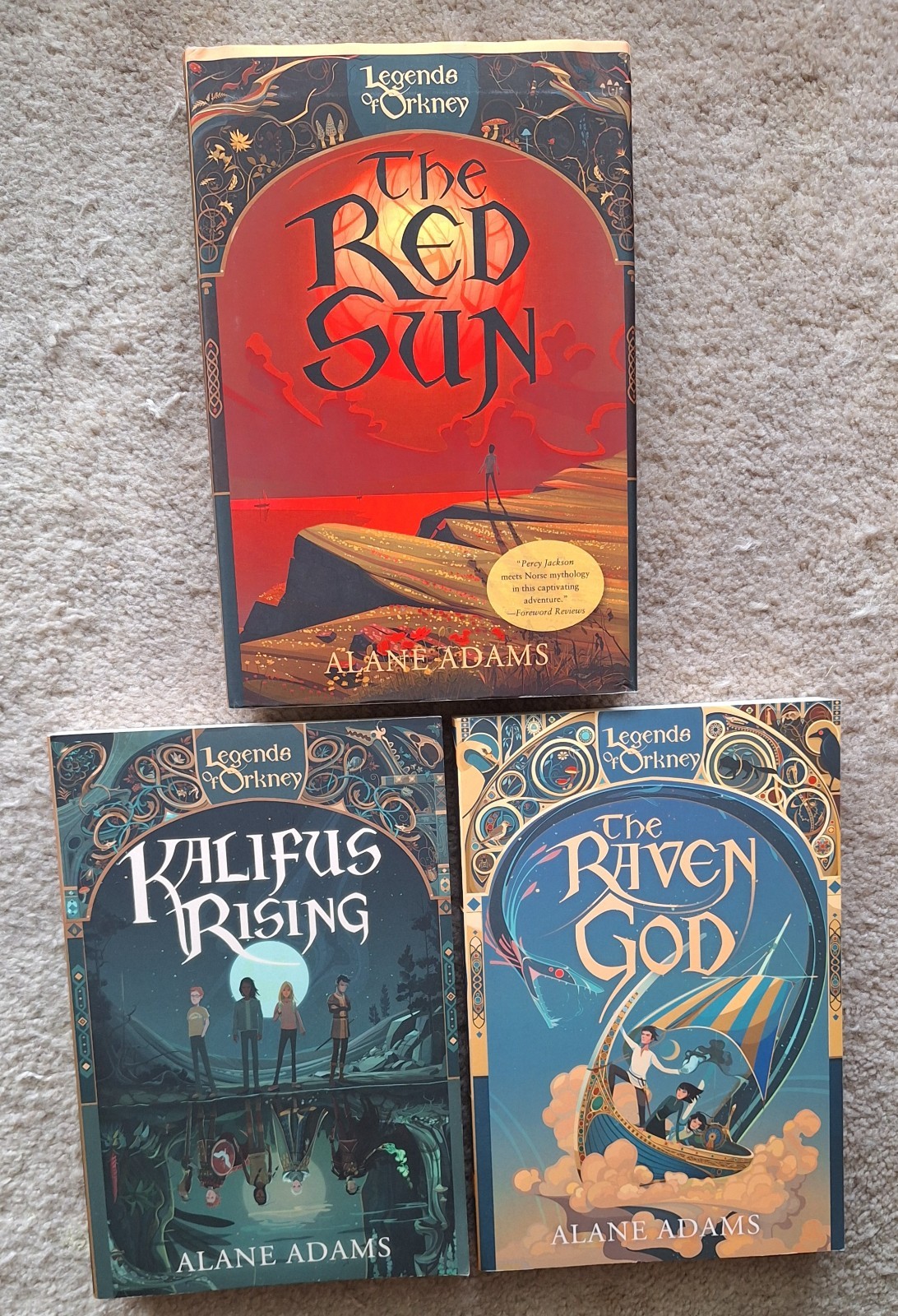 Legends of Orkney #1-3 by Alane Adams (LIKE NEW, BOOK #1 THE RED SUN- HARDCOVER)