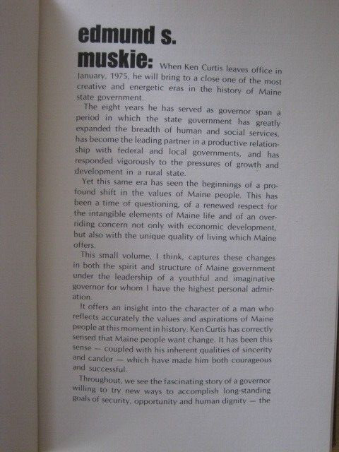 Kenneth Curtis of Maine: Profile of a Governor by Kermit Lipez 1974 Hardcover