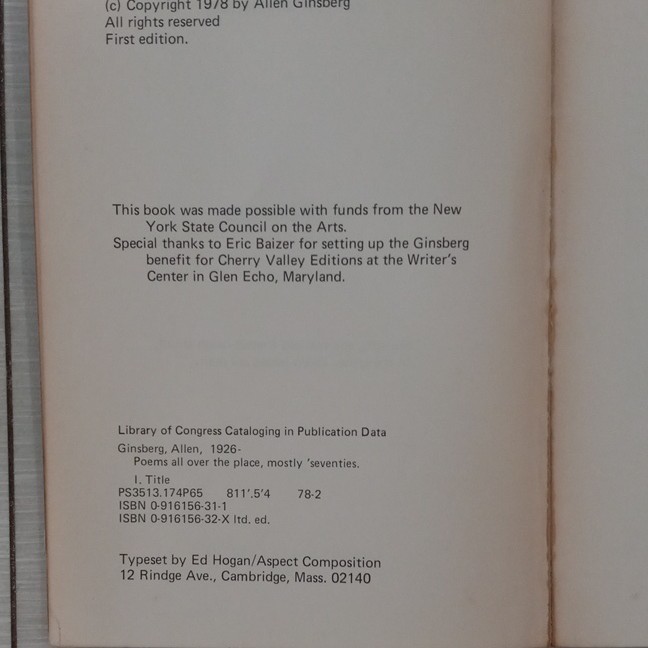 Poems All Over the Place by Allen Ginsberg Paperback Cherry Valley 1978 First E…