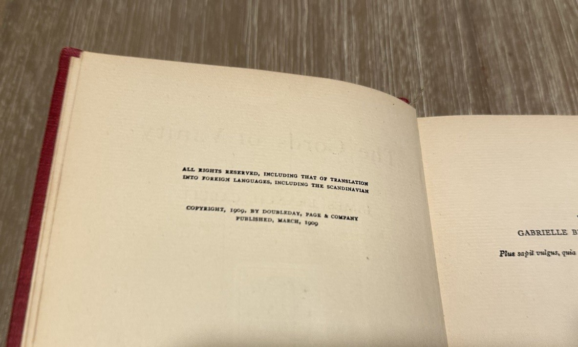 The Cords of Vanity by James Branch Cabell 1909 HC