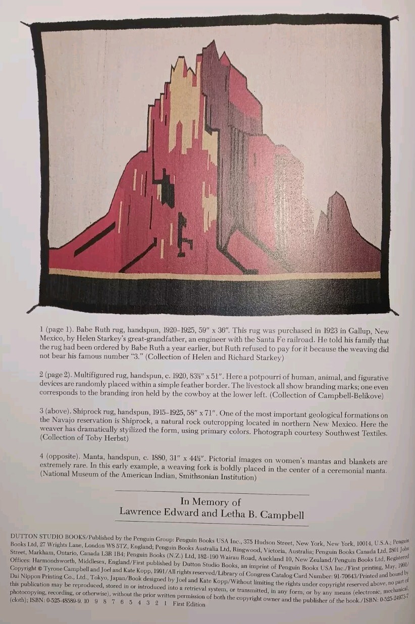 NAVAJO PICTORAL WEAVING 1880-1950 by Tyrone Campbell (1991, HC/DJ 1st/1st)