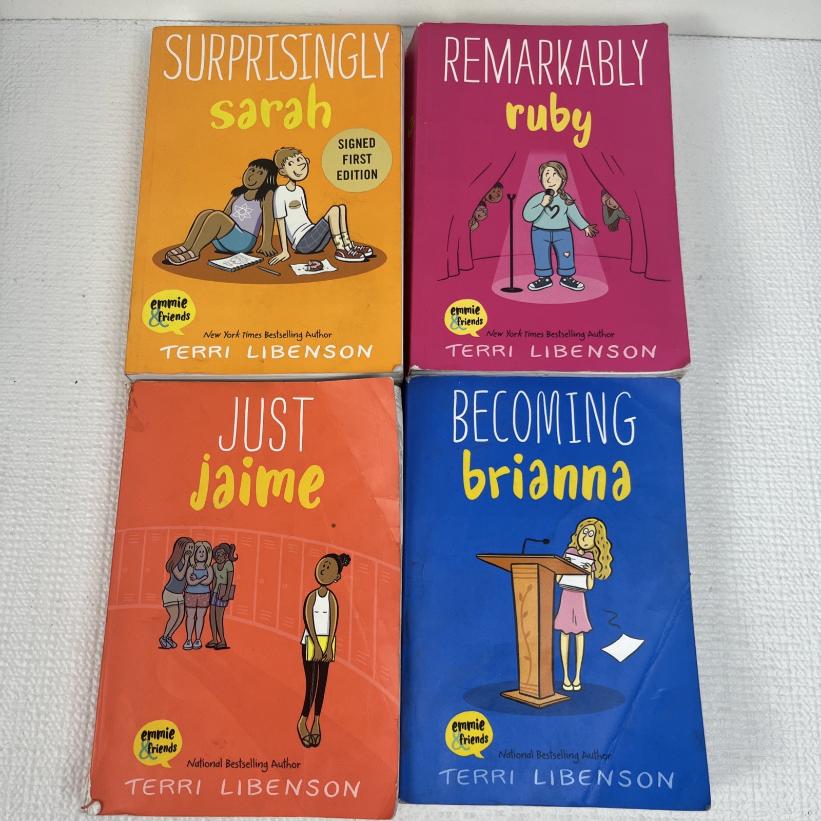 Terri Libenson Signed Book Lot of 4 PB Paperback Emmie & Friends Graphic Novels