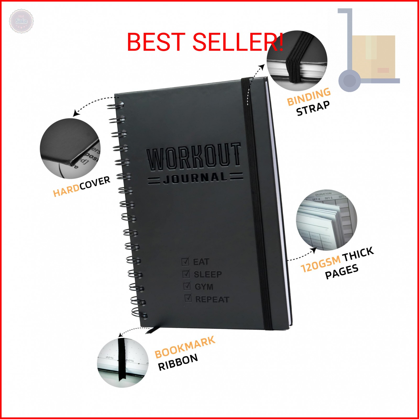 Nextnoid Hardcover Fitness Journal Workout Planner for Men & Women – A5(5.7″ x 8
