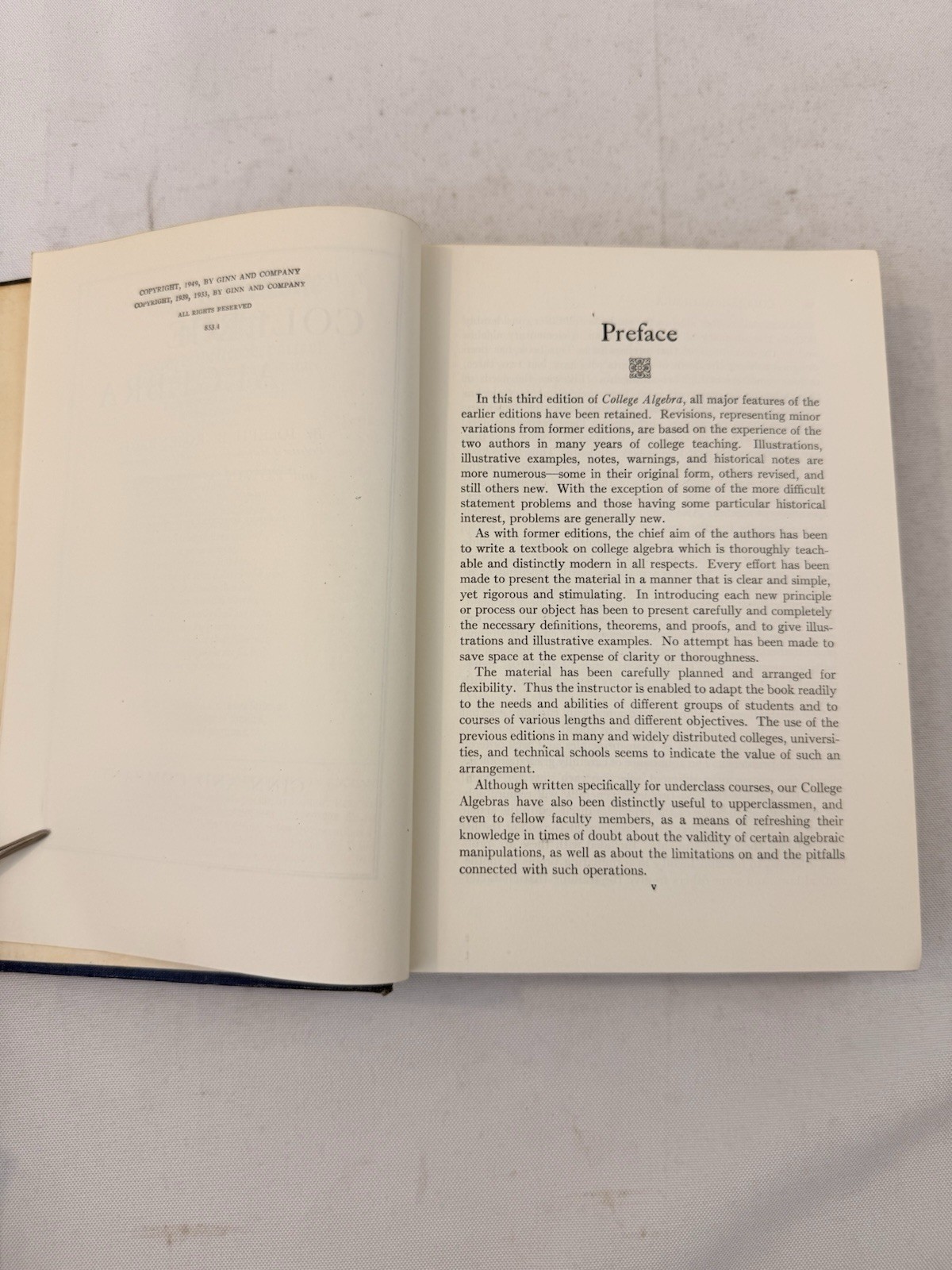 Rosenbach & Whitman College Algebra Third Edition Hardcover 1949 Fast Ship!!!