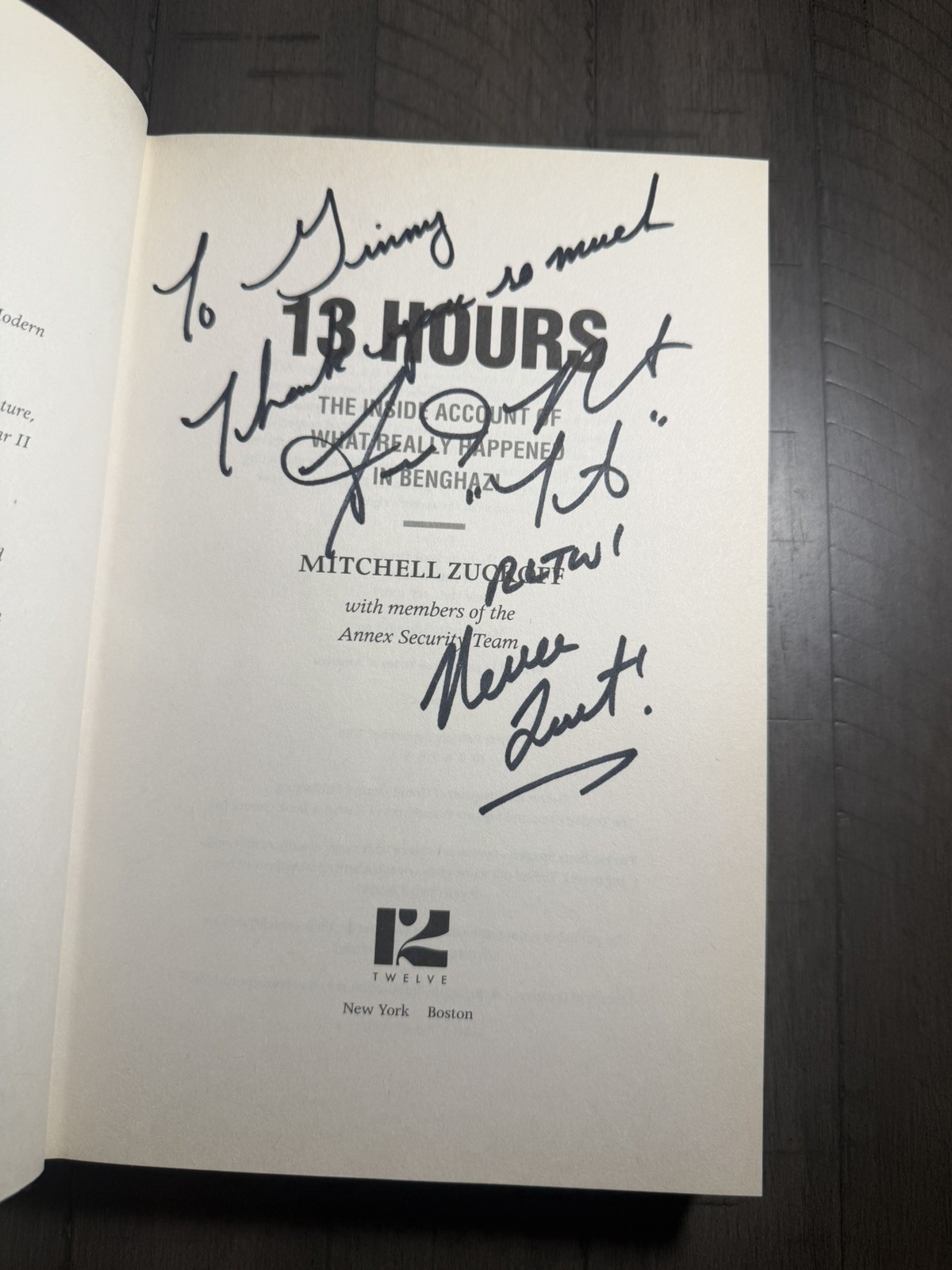 13 Hours in Benghazi by Mitchell Zuckoff SIGNED Kris “Tanto” Paronto w/ Program!