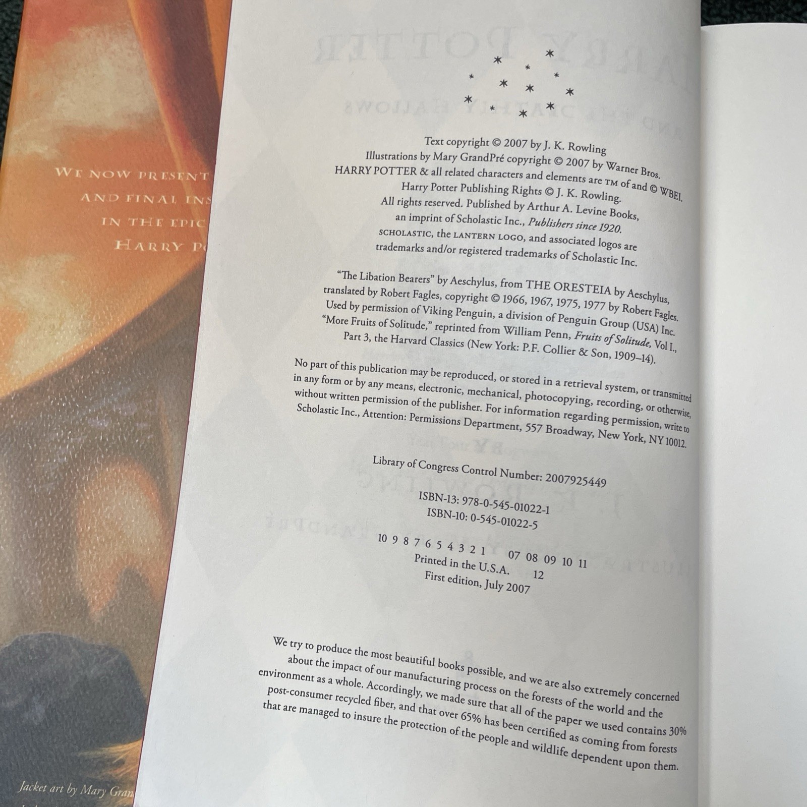 First Edition Harry Potter & The Deathly Hallows Hardcover – Ending Pg 759 ERROR
