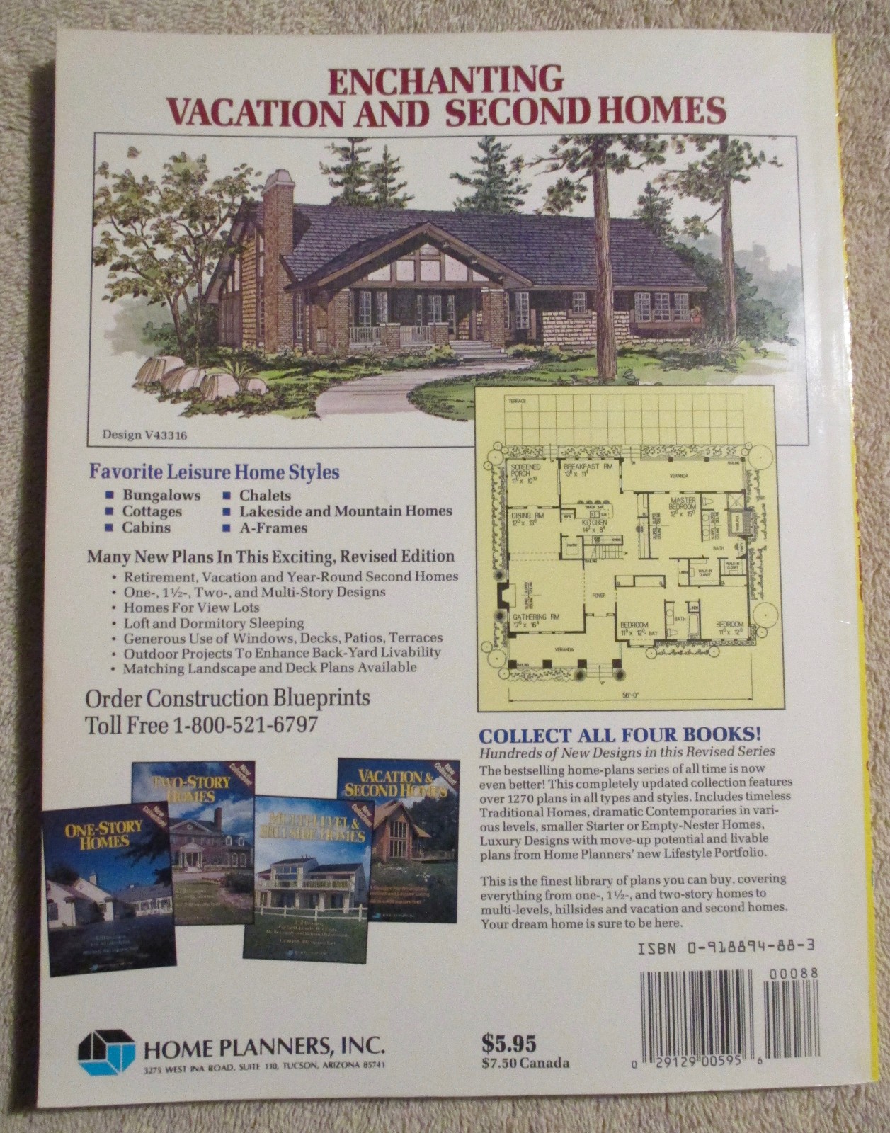 1991 Home Planners VACATION & SECOND HOMES plan book 258 designs Architecture