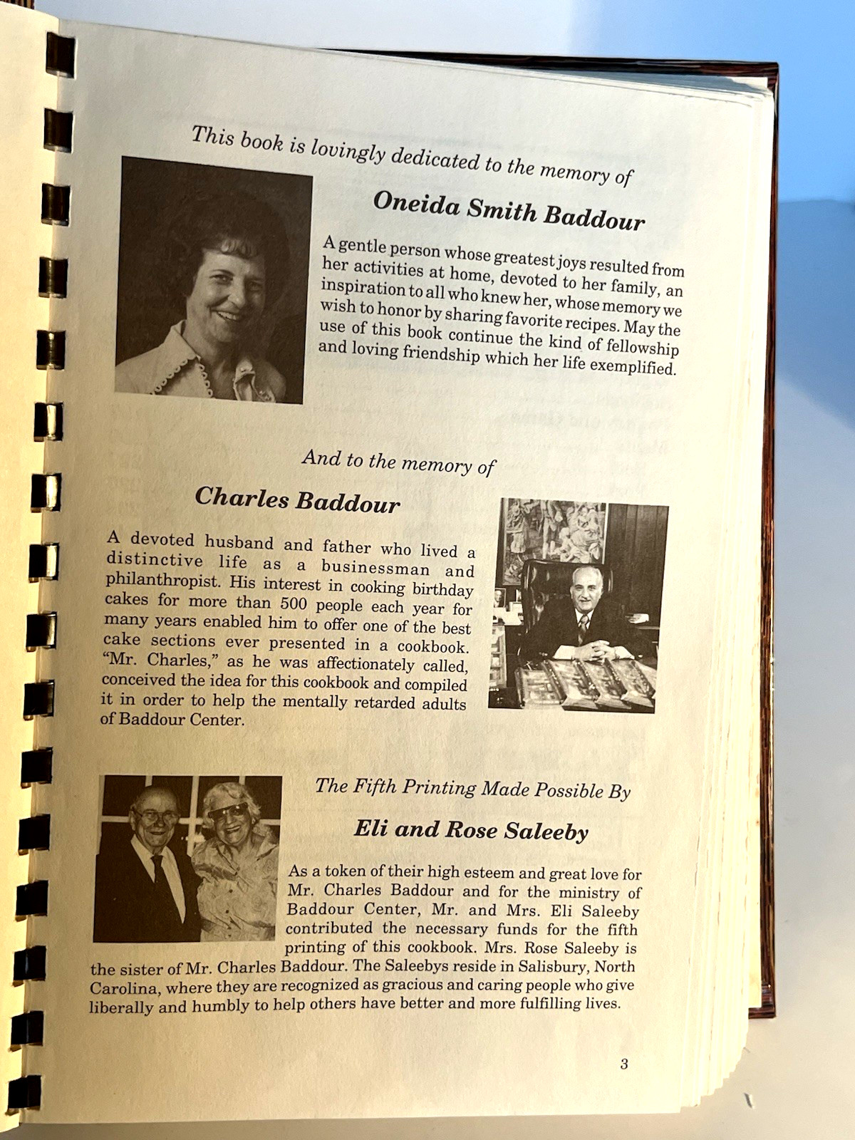 Yesterday, Today and Tomorrow Vintage Cookbook 1979 10th Printing Baddour Center