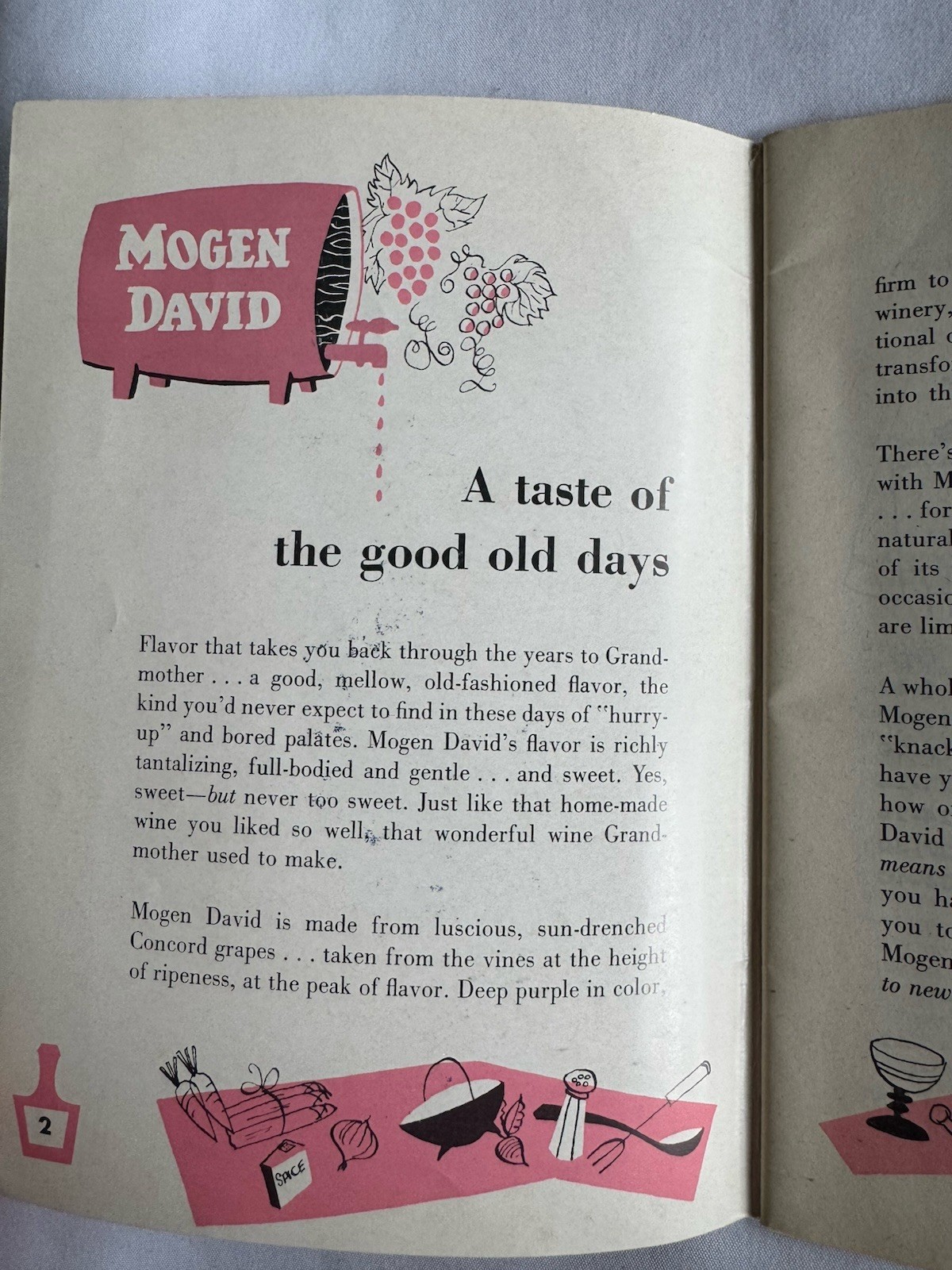 Vintage Mogen David Wine Booklet Promotional Recipes, Cookbook 42 Pages 5×7