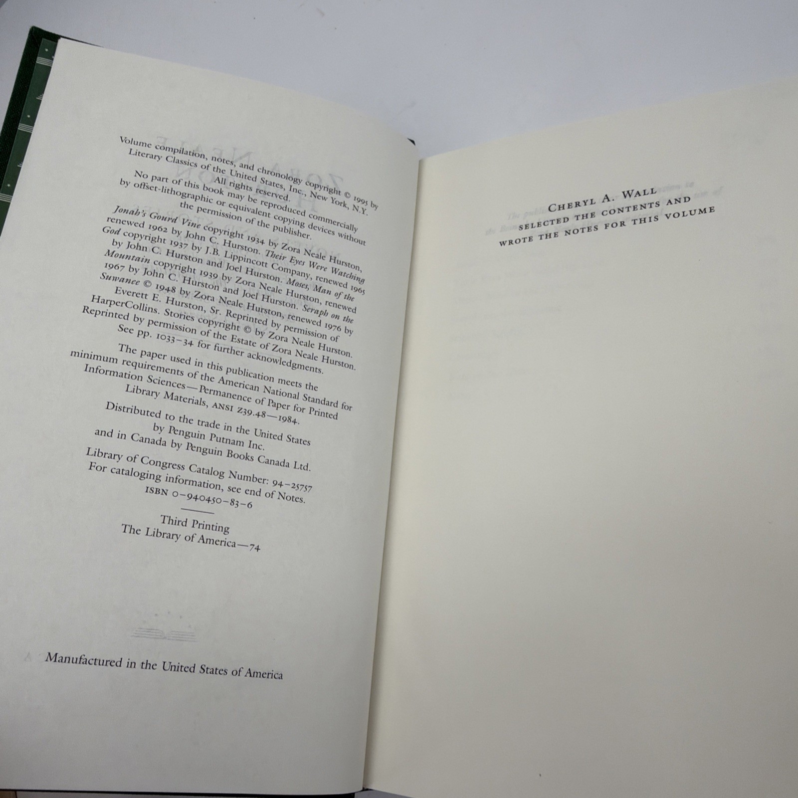 ZORA NEALE HURSTON Novels & Stories Library of America 1995 Third Cloth Slipcase