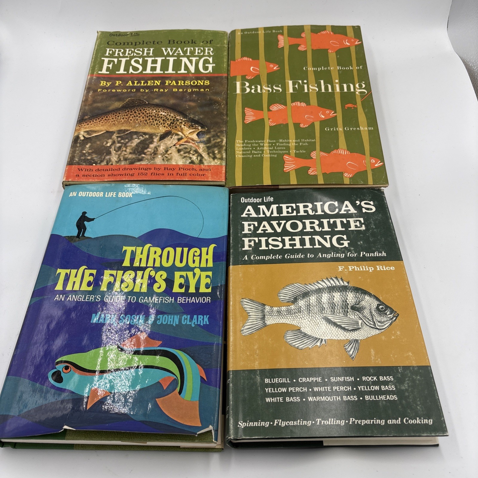 VTG Fishing Books Bass, Panfish,Fresh Water, Fish Eye Lot 4 Decor Collectible