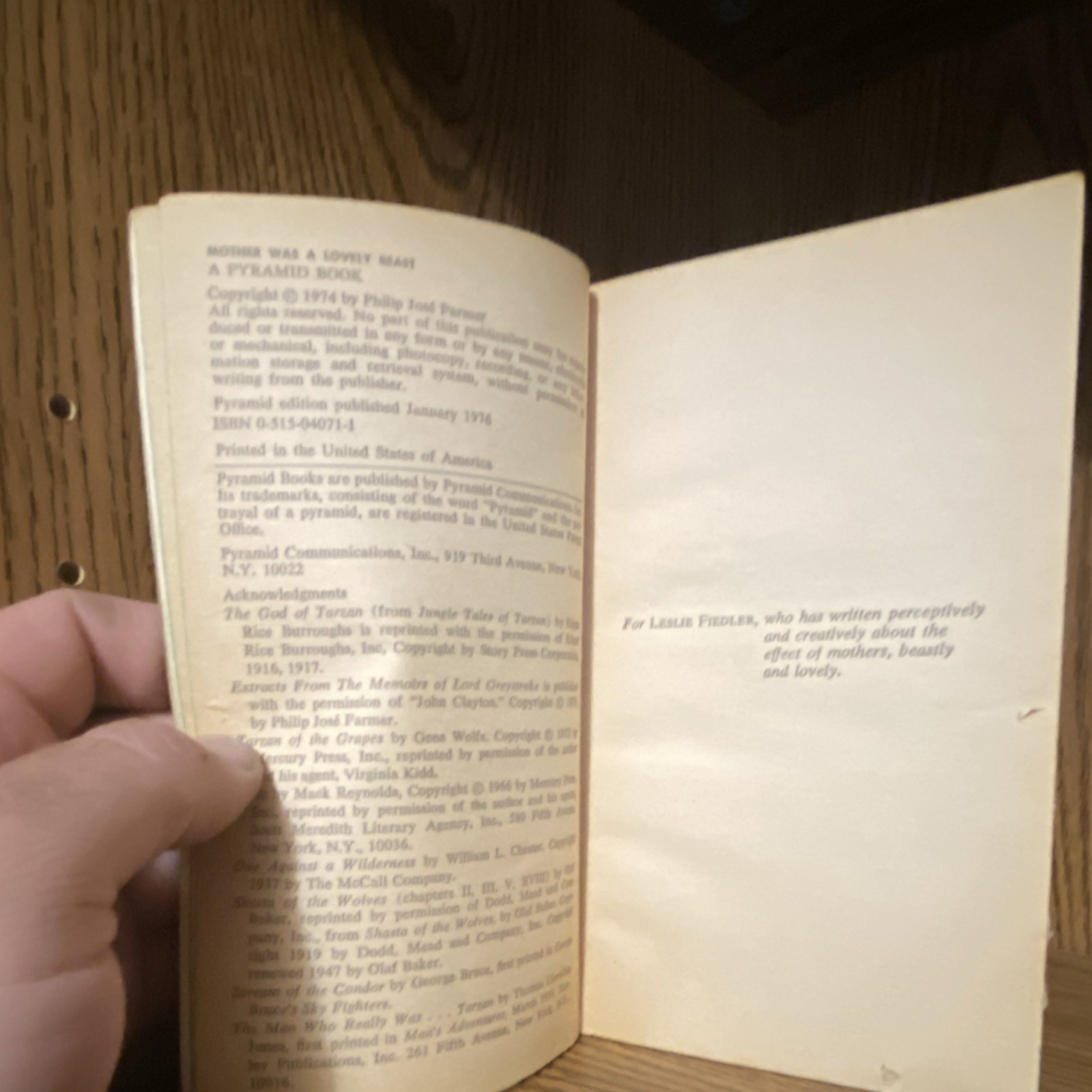 Philip Jose Farmer Mother Was a Lovely Beast Paperback Pyramid Edition 1974