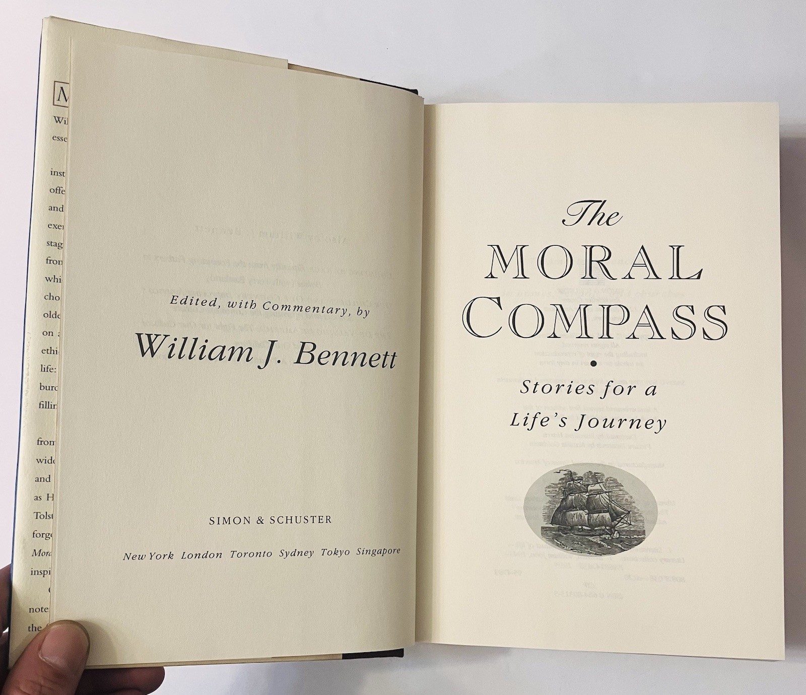 The Moral Compass – William J Bennett (1995, 1st Ed Hardcover w Dust Jacket) EXC