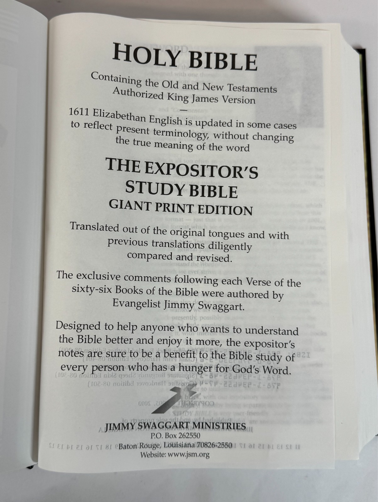 Expositor’s Study Bible Giant Print Edition KJV Jimmy Swaggart Hardcover