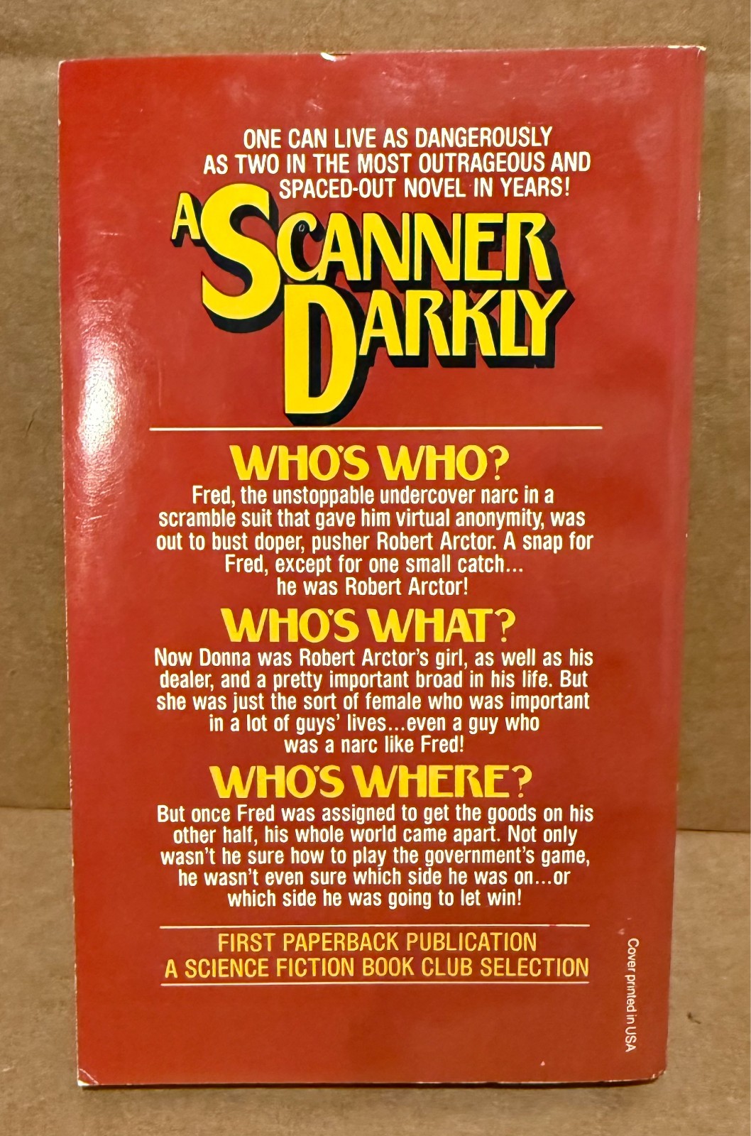 A SCANNER DARKLY by Philip K. Dick – 1977 Ballantine