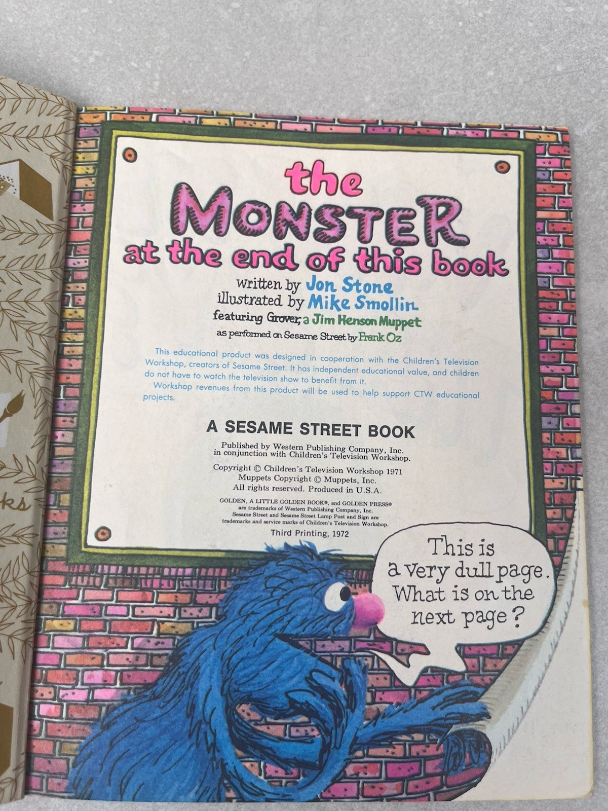 Vintage Sesame Street Hardcover Books Lot of 3 Grover Monster Bert 1972 CTW