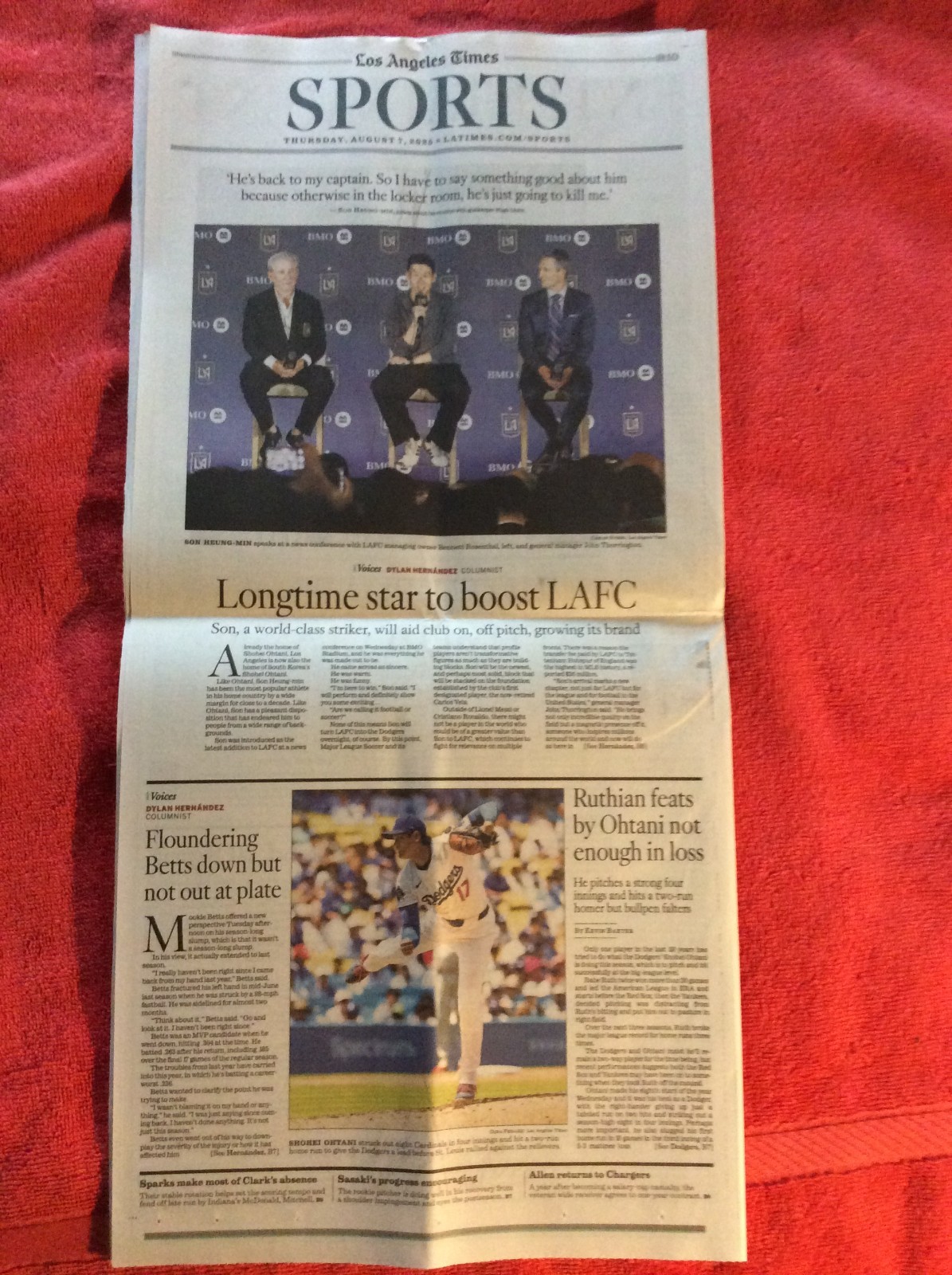 LA TIMES SPORTS SECTION AUGUST 7 2025 DODGERS SHOHEI OHTANI LAFC SON HEUNG-MIN