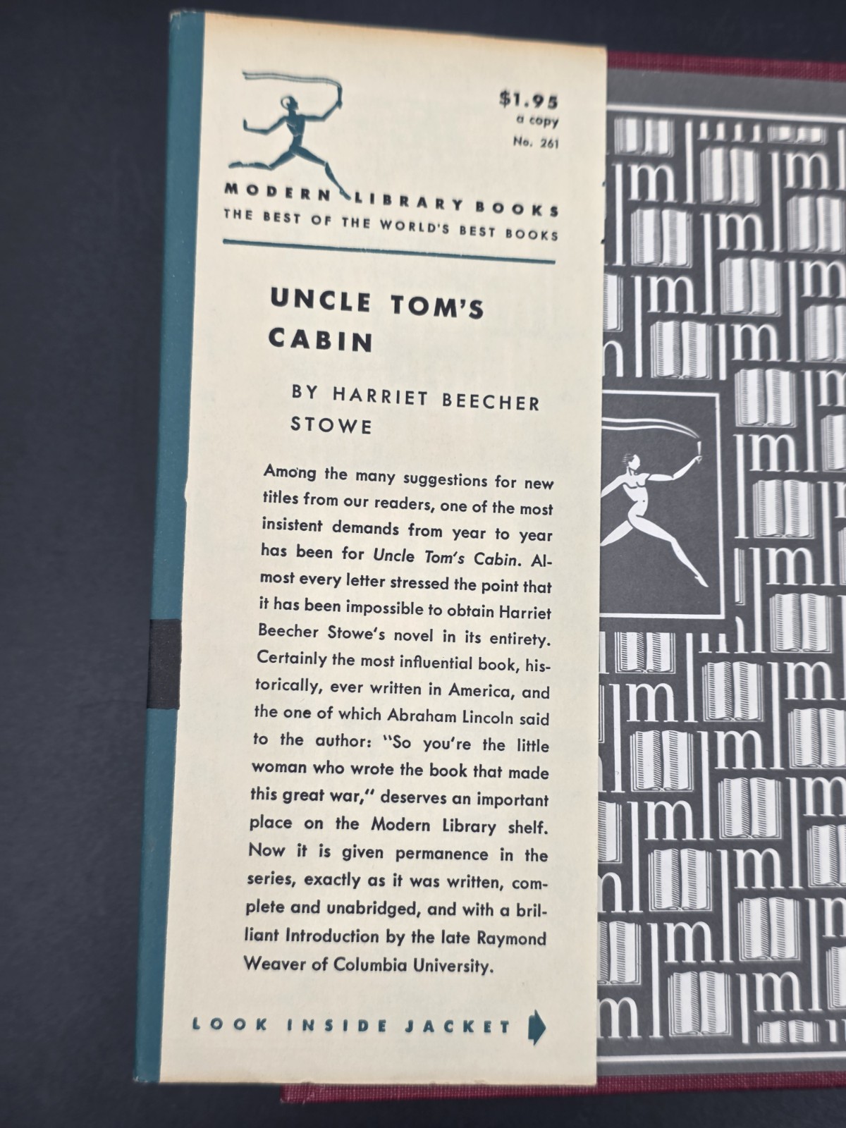 Uncle Tom’s Cabin Modern Library Book Harriet Beecher Stowe 1938 HC VG