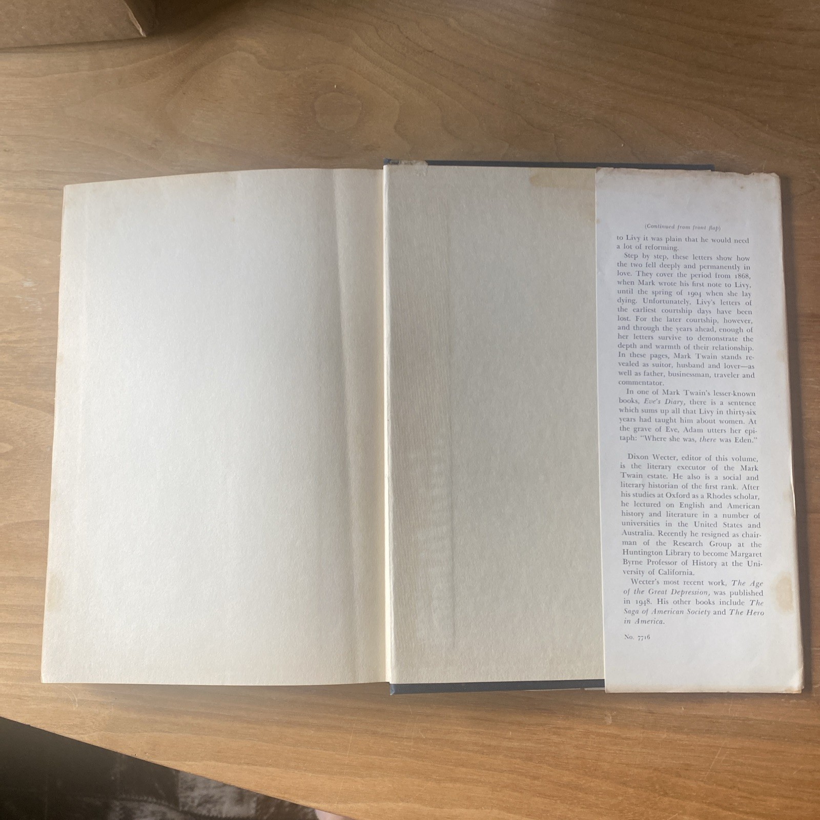 Love Letters of Mark Twain Hardcover w/ DJ, Edited by Dixon Wecter, First Ed
