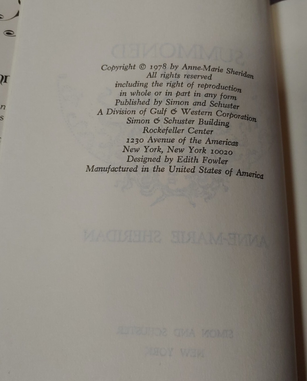 Summoned To Darkness by Anne-Marie Sheridan 1978 Print Vintage Hardcover