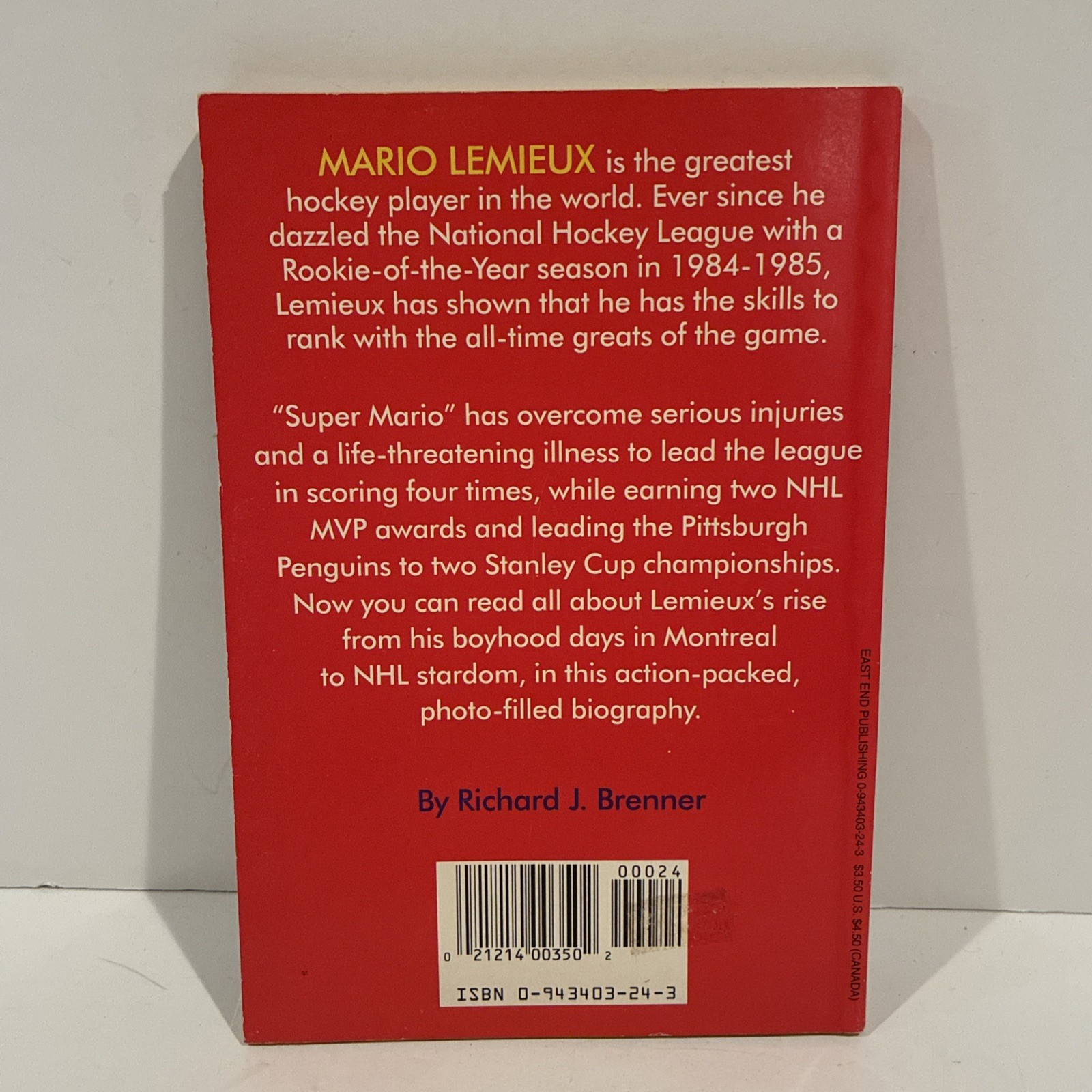 Mario Lemieux Book By Richard Brenner With 10 Pages Of Photos – First Printing