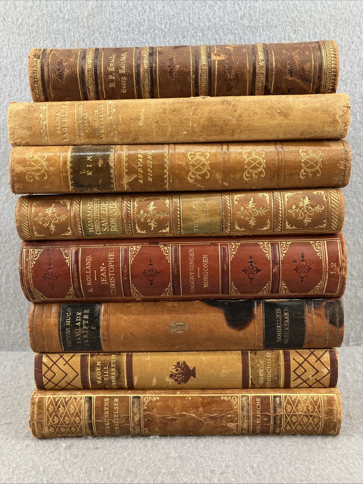 Leather Books Decor Mixed Languages Lot Of 8 Decorative Interior Design Vintage