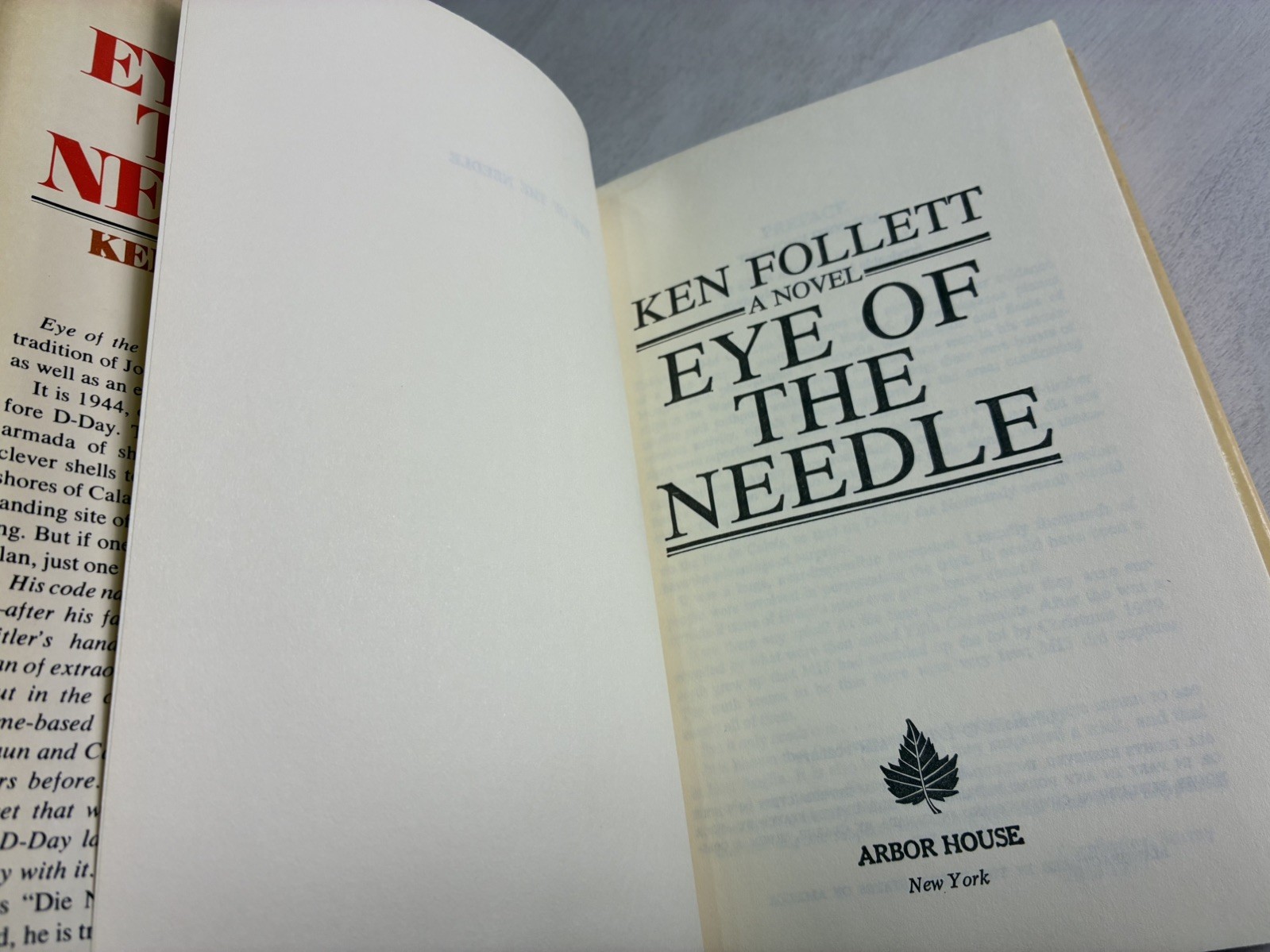 Eye of the Needle (1978) Ken Follett – G++ BCE HC/DJ Spy Thriller – Arbor House