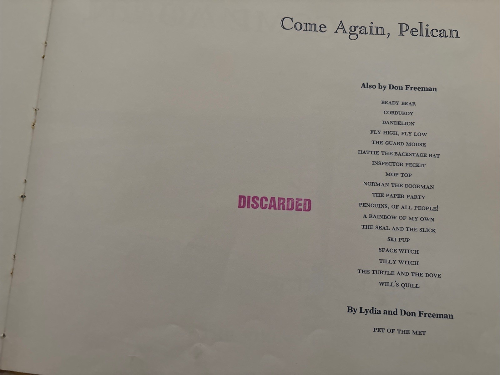 Come Again, Pelican by Don Freeman (1961, Hardcover)