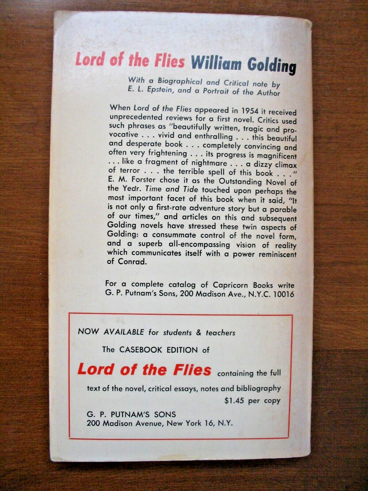 Vintage 1954c Lord of the Flies by William Golding Paperback Capricorn Books
