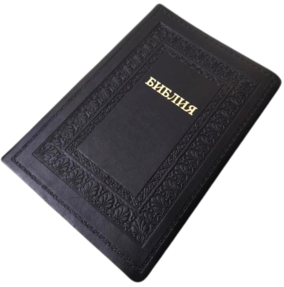 Gift Bible, Genuine Leather, size 17×24 cm, black in a case in Russian