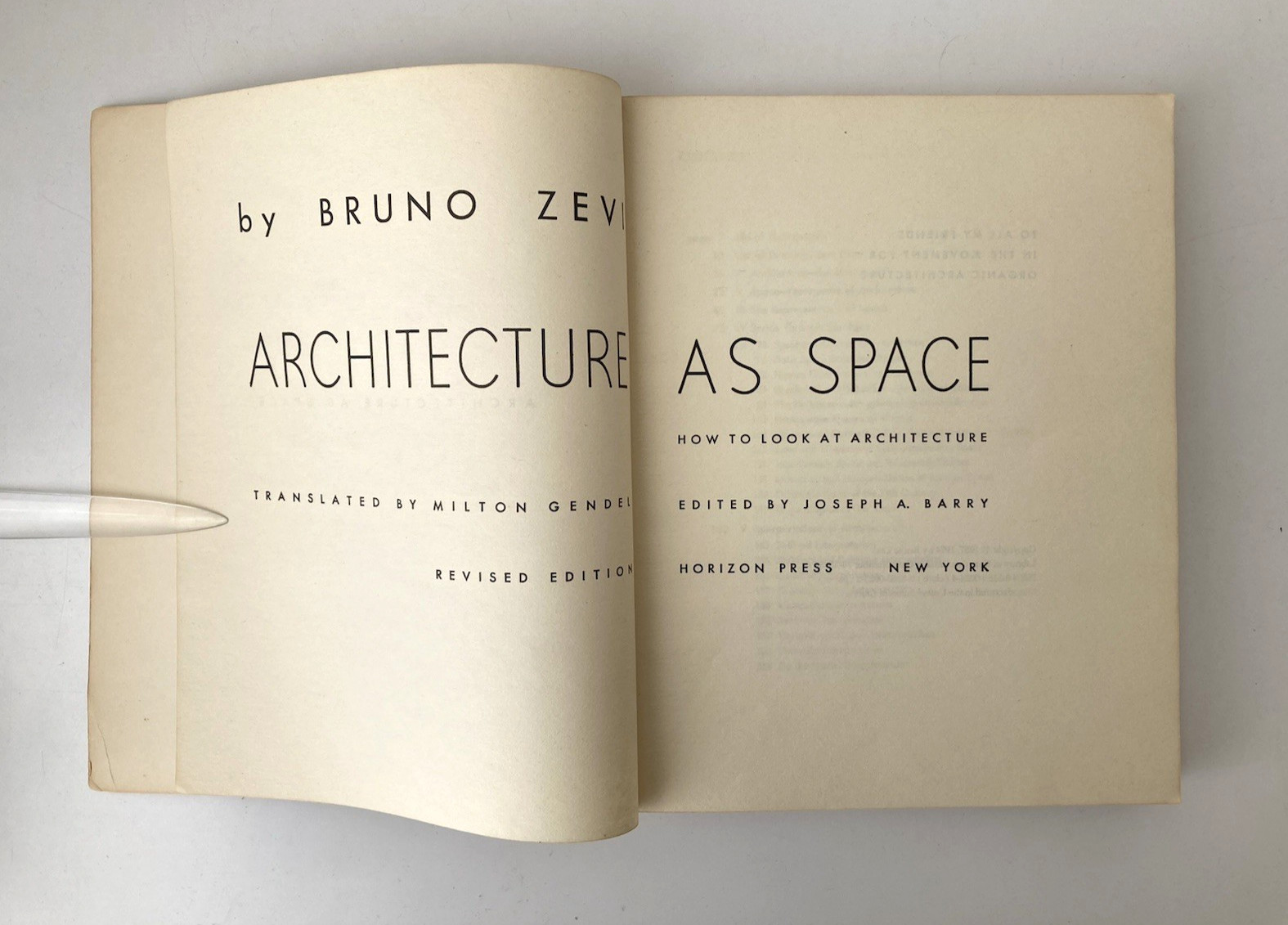 Architecture As Space by Bruno Zevi 1974 Softcover Book
