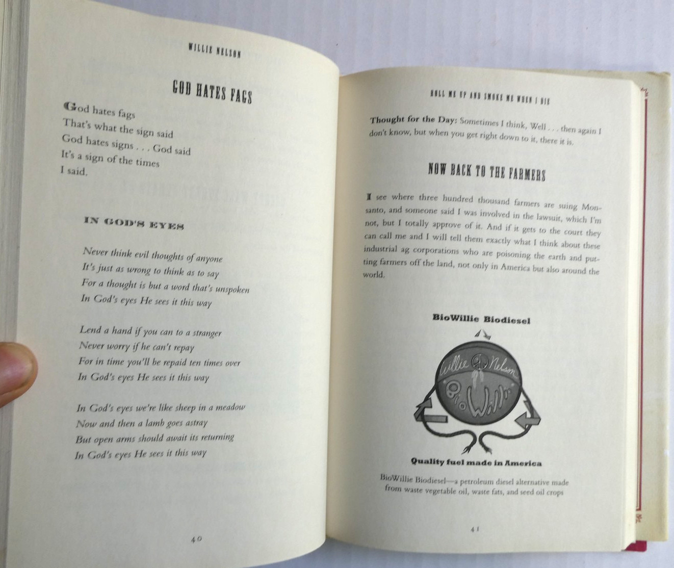 Willie Nelson Double Facsimile Signed Roll Me Up & Smoke Me 1st Ed 10th Printing
