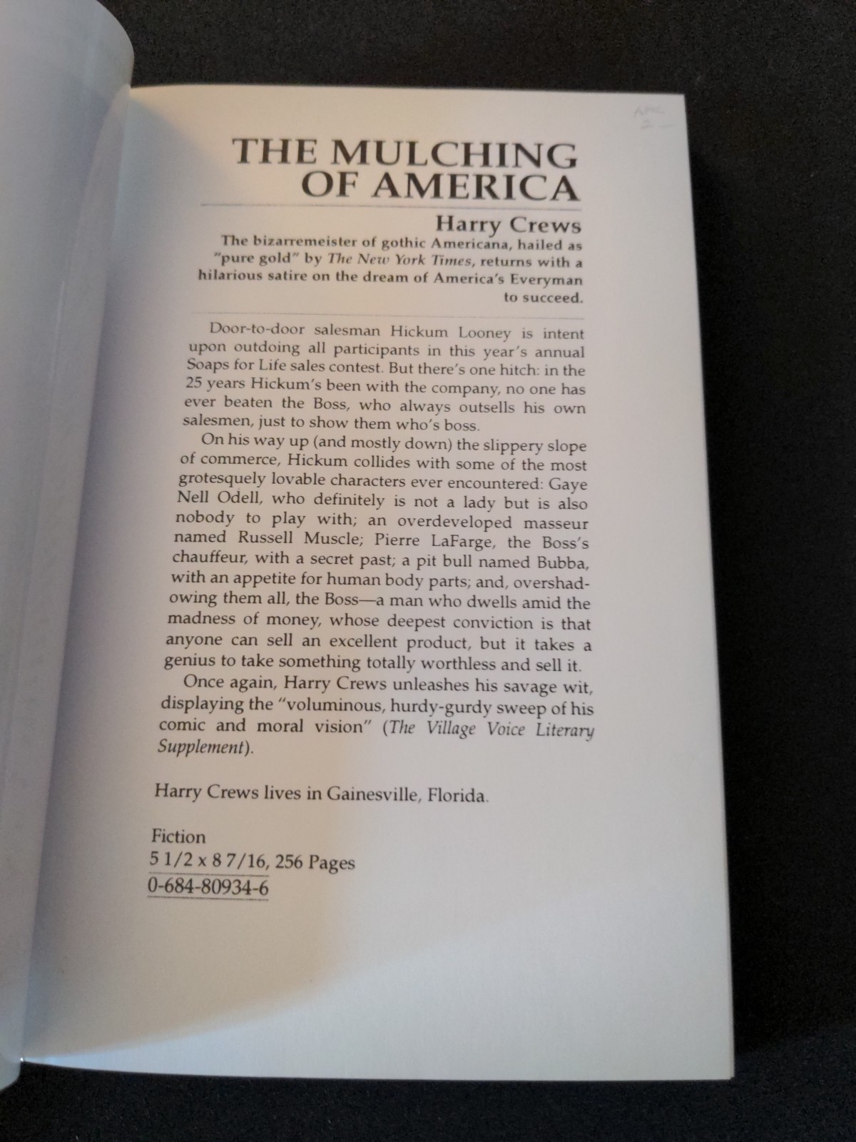 Uncorrected Proof – The Mulching of America by Harry Crews 1995 PB ARC