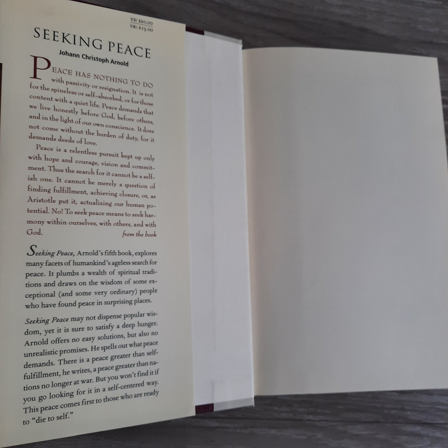 Seeking Peace Johann Christoph Arnold 1998 Spirituality Plough Publishing House