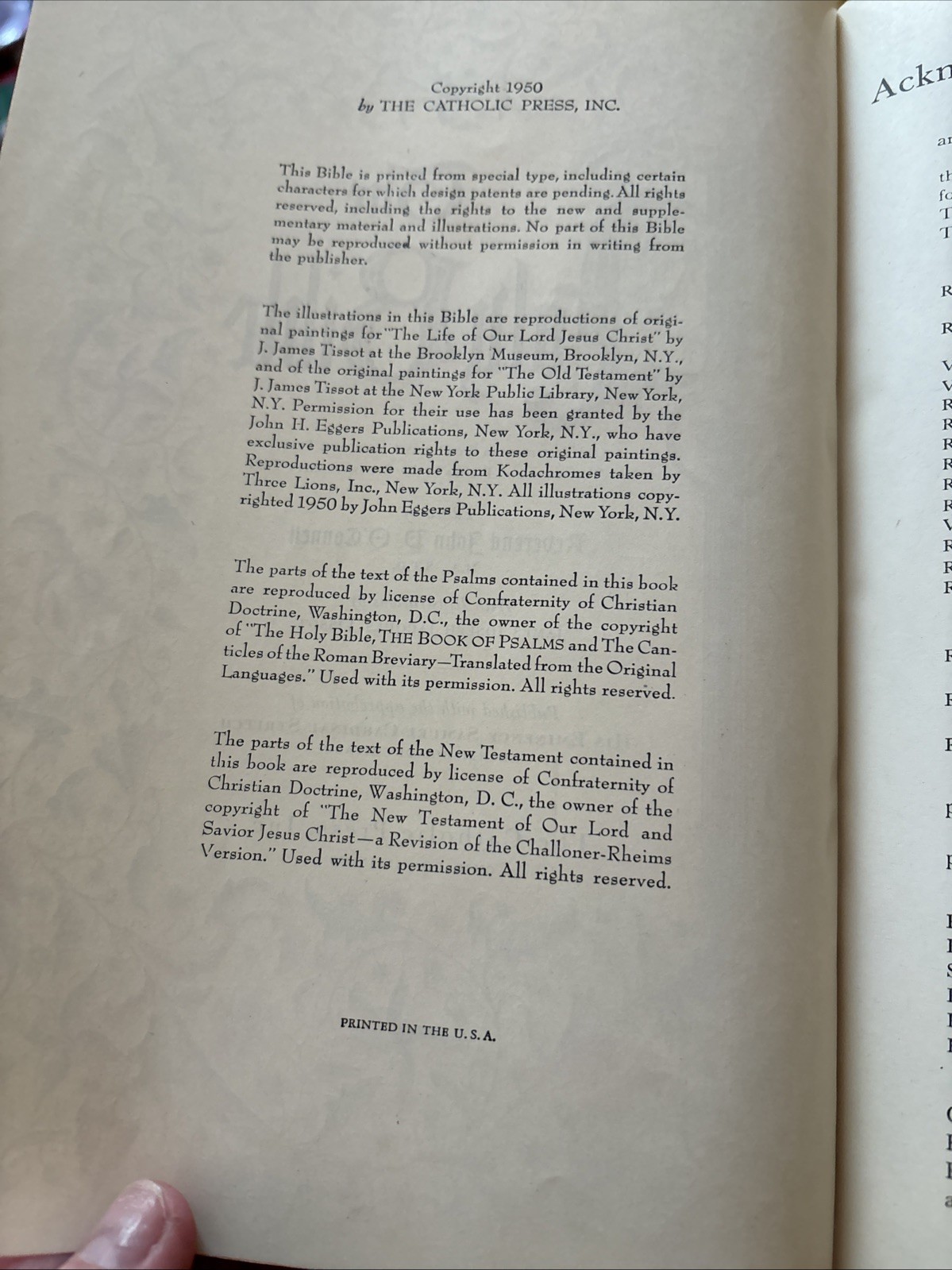 The Catholic Press Holy Family Edition of the Holy Bible 1950 Printed USA – EUC