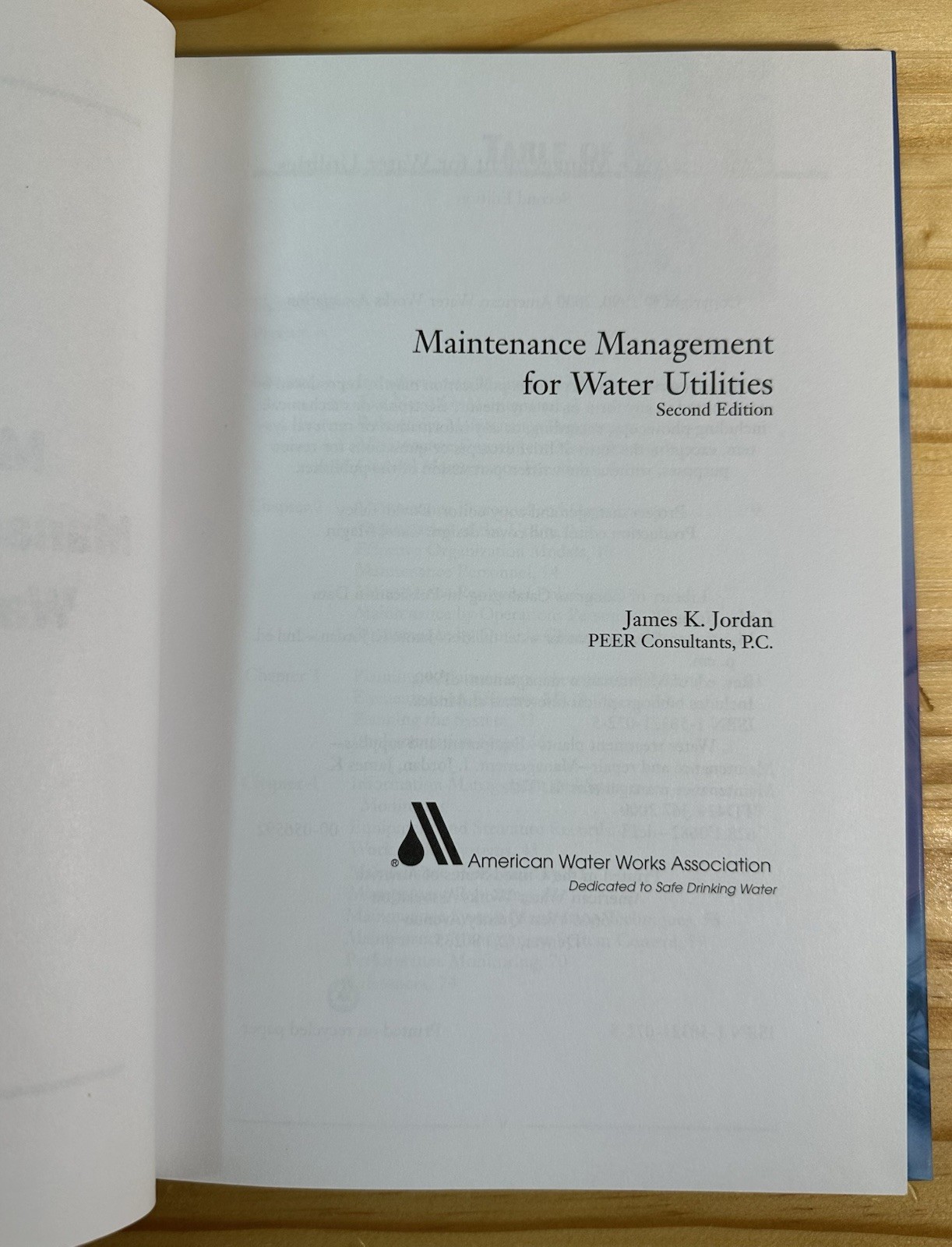 **Maintenance Management for Water Utilities: J. Jordan 2nd Ed / 2000 HC Book**