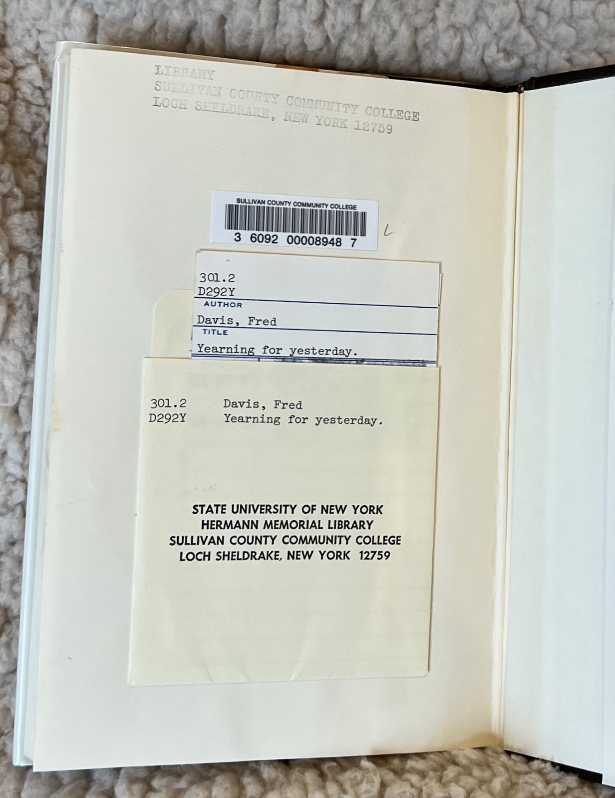 Yearning for Yesterday by Fred Davis (Hardcover, 1979) First Edition