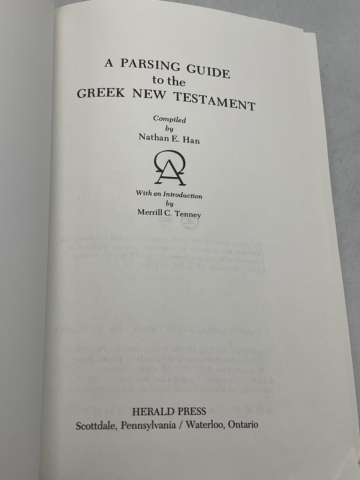 A Parsing Guide To The Greek New Testament Nathan E. Han Herald Press Hardcover