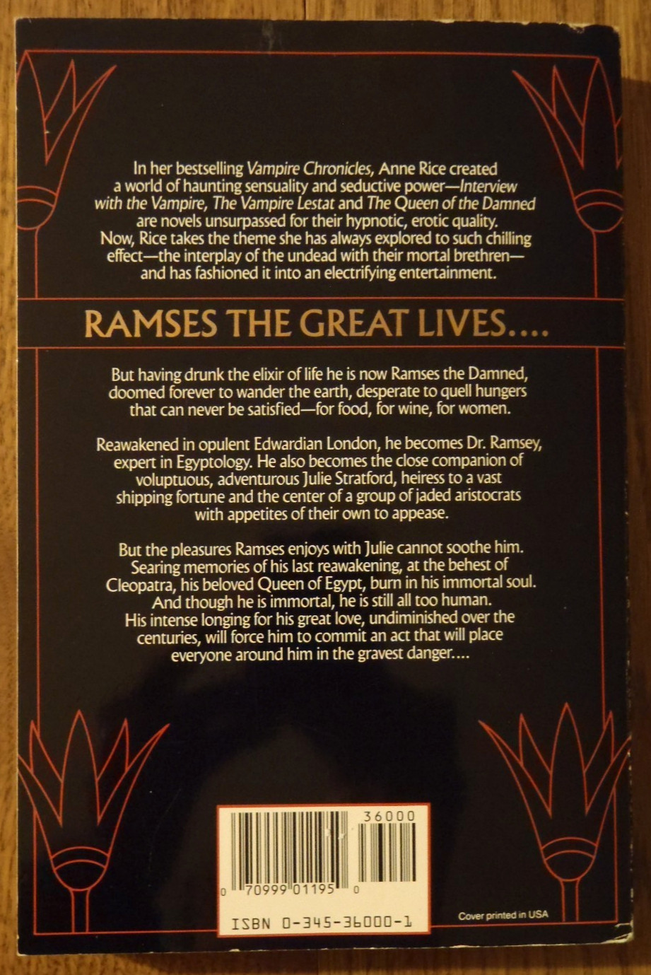 The Mummy or Ramses the Damned by Anne Rice – 1989 1st Printing Trade Paperback