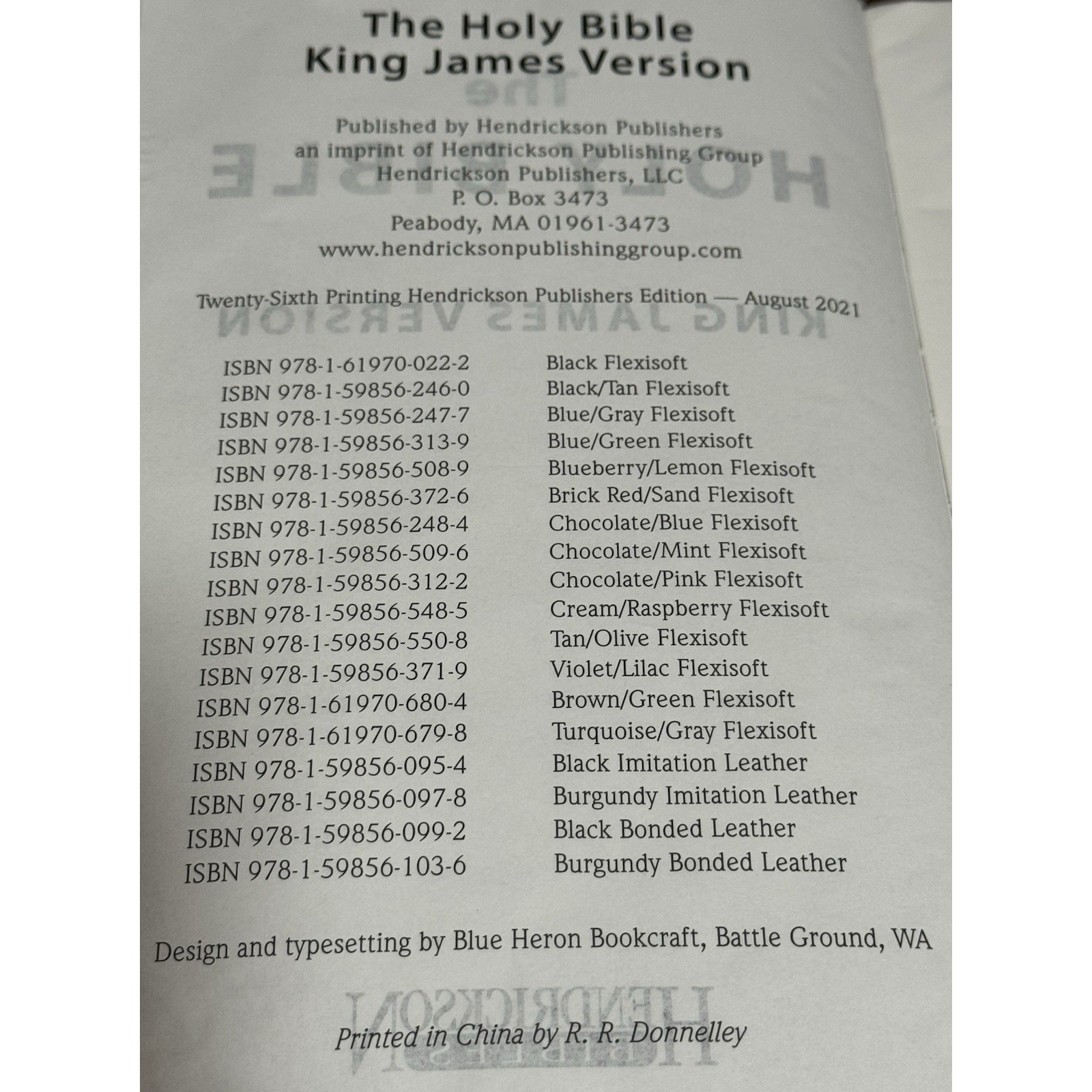 Holy Bible KJV Hendrickson Bibles 2021 Leather