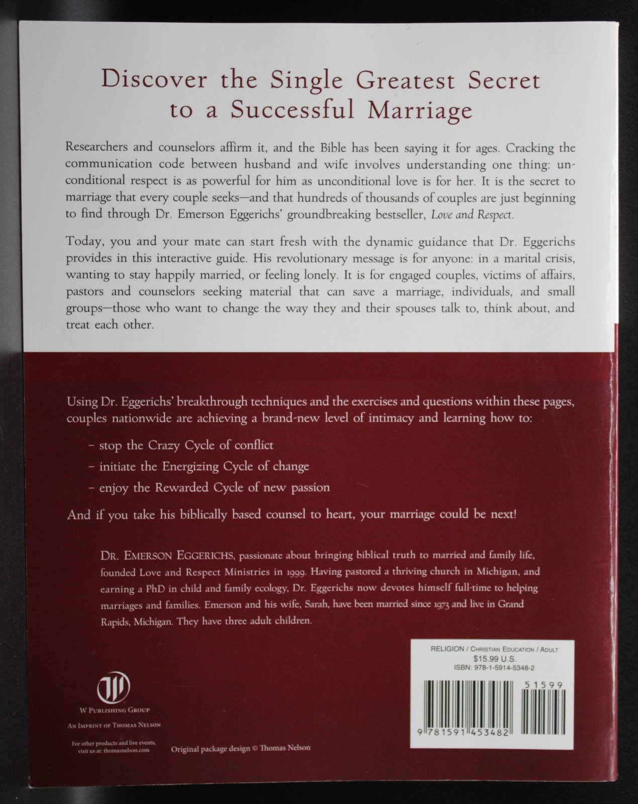 Love and Respect Emerson Eggerichs: Book 9781594520273 + Workbook 9781591453482