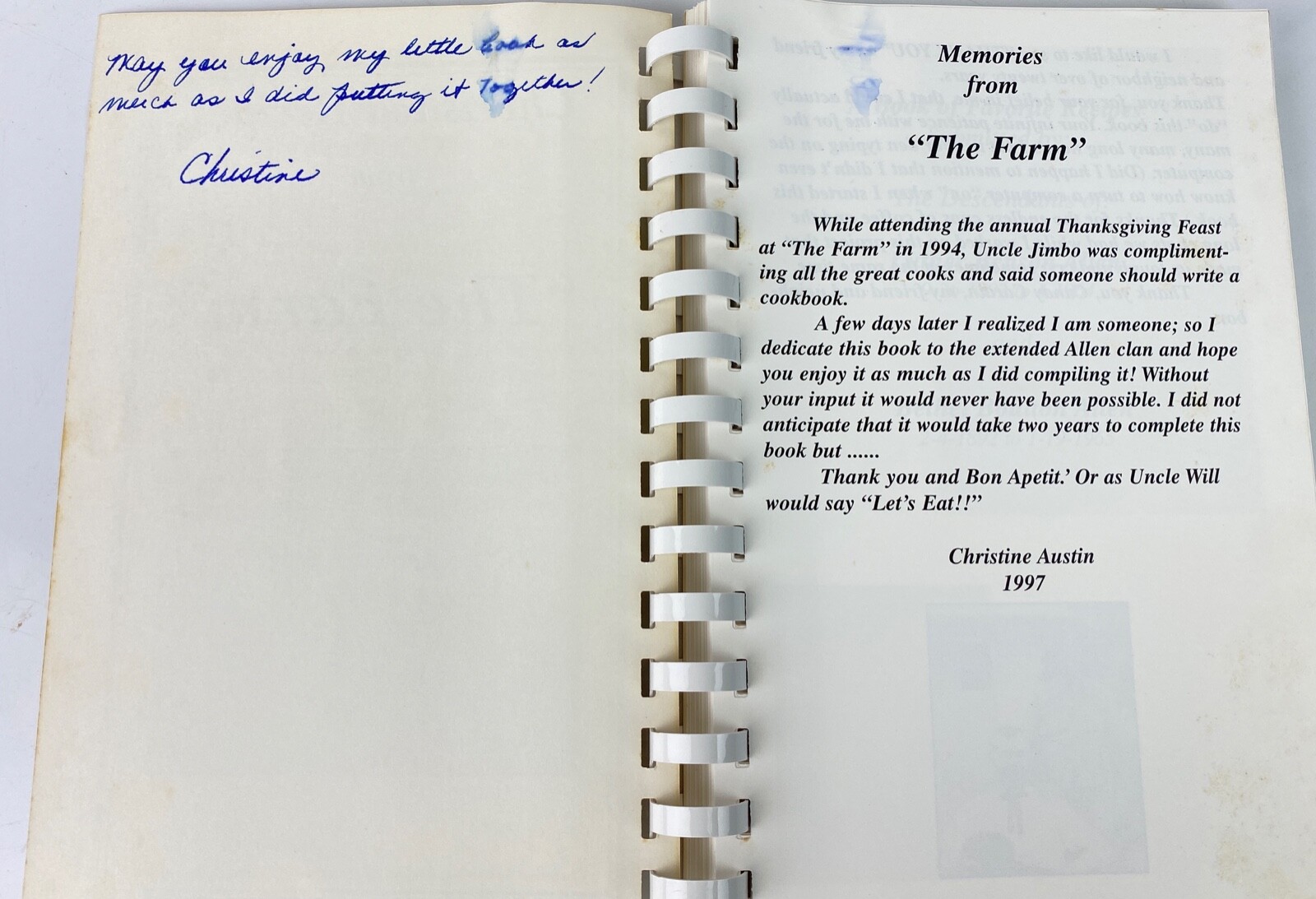 Cherished Recipes from ‘The Farm’ by Christine Austin 1997 Paperback Signed