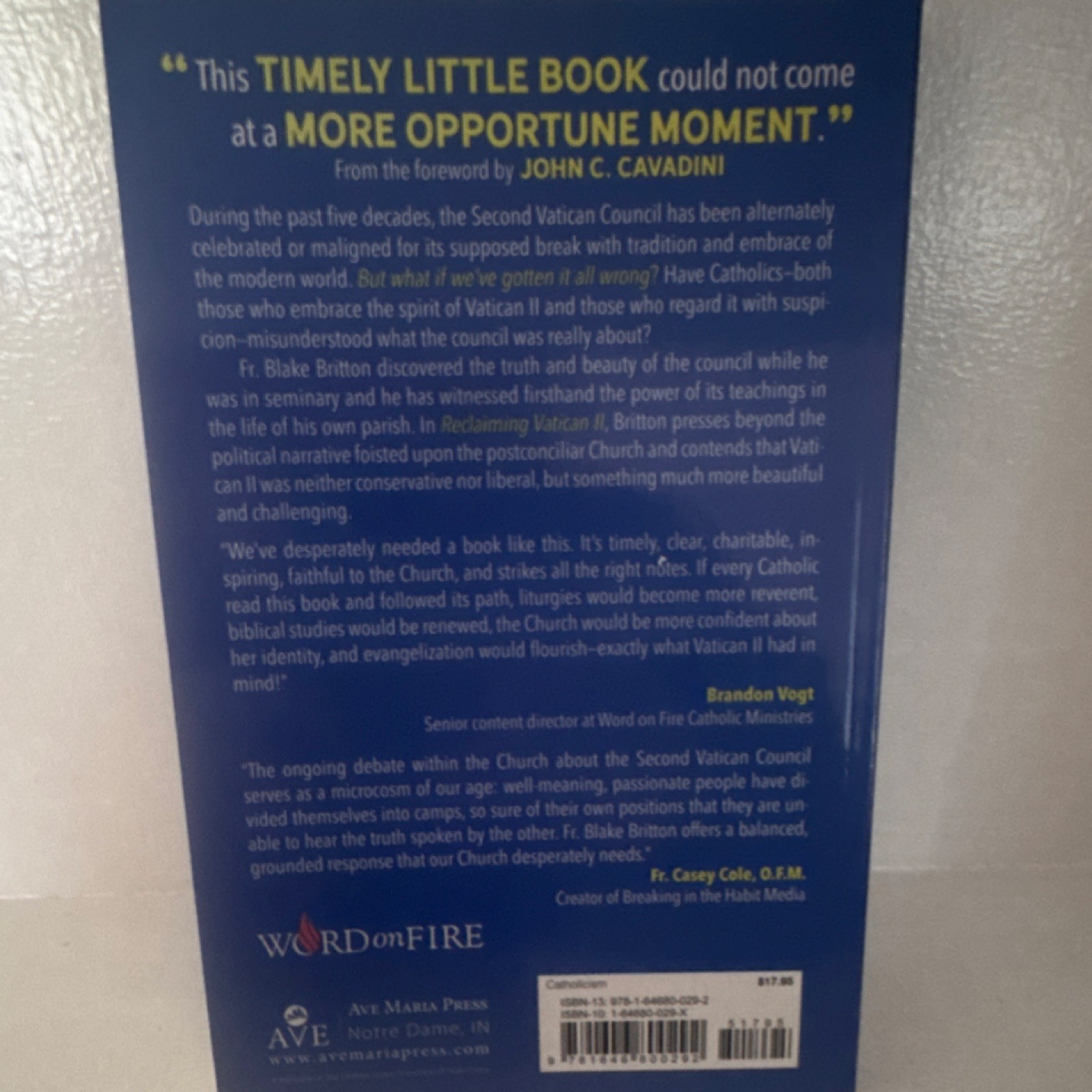 Reclaiming Vatican II by Blake Britton Paperback Ave Maria Press Catholic