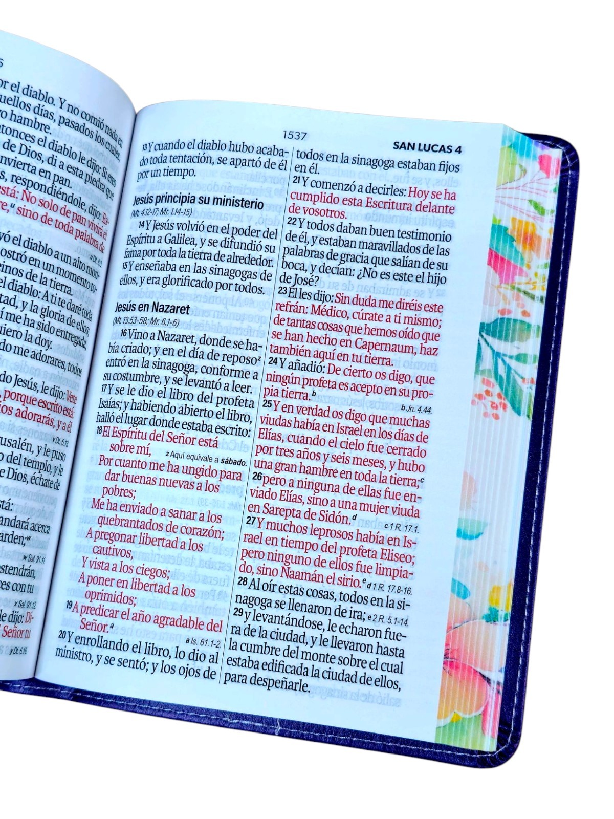Biblia Portátil Letra Grande 12 puntos RV1960, imit piel Lila Canto flores