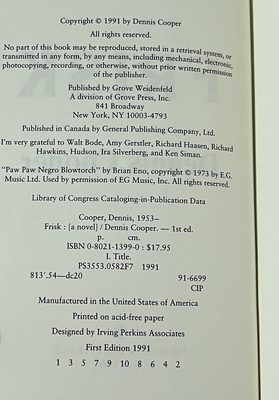 1st Edition Dennis Cooper Transgressive Gay HC Book Lot Frisk My Loose Thread