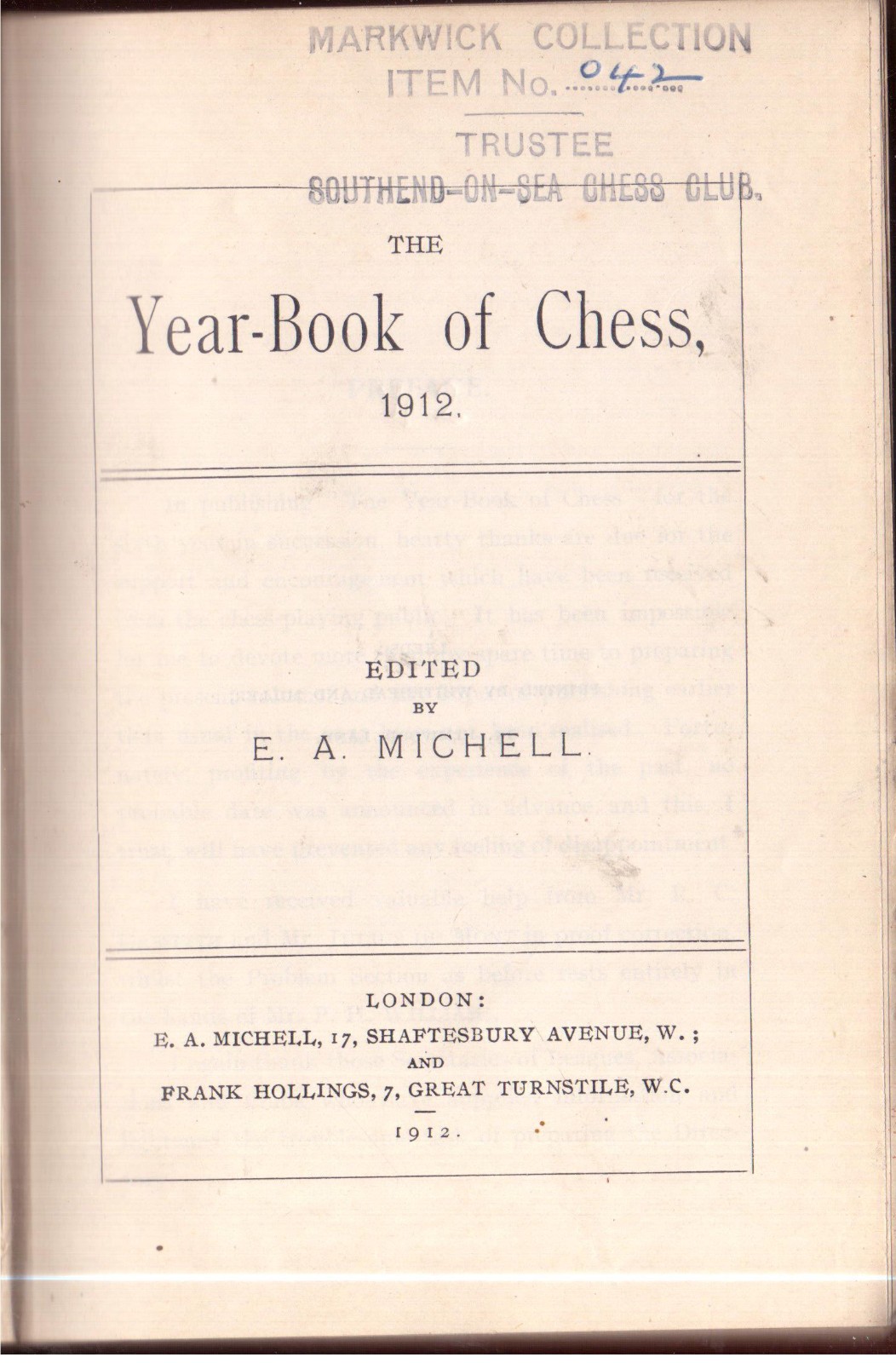 The Yearbook Of Chess 1912
