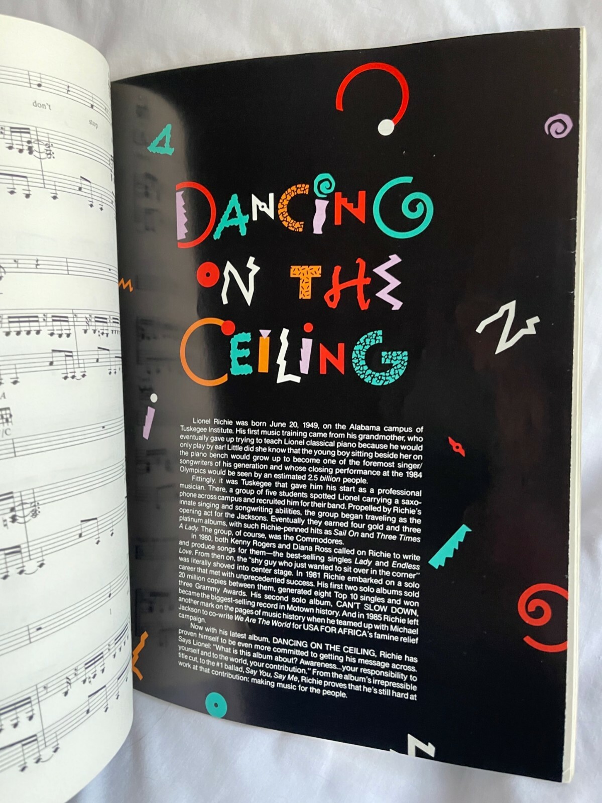 LIONEL RICHIE, DANCING ON THE CEILING SHEET MUSIC 8 SONGS, 61 PAGES, PHOTOS
